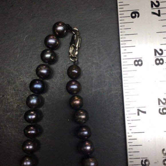 Iridescent Pearl Necklace Dark Blue Green Purple Silver Round Classic Retro - Picture 7 of 8